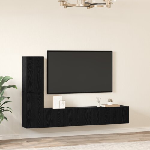 VidaXL TV Kabinet za Zid s policom s pohranom s vratima 4 pcs Crni hrast Konstruirano drvo Slike