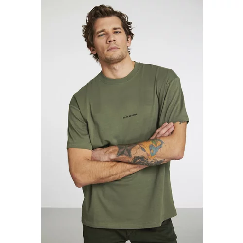 GRIMELANGE River Men's Oversize Fit Embroidered Front 100% Cotton T-shirt