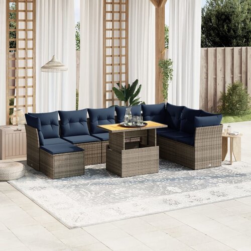 vidaXL 9-dijelni set vrtnih sofa od poliratana s jastucima sivi Cijene