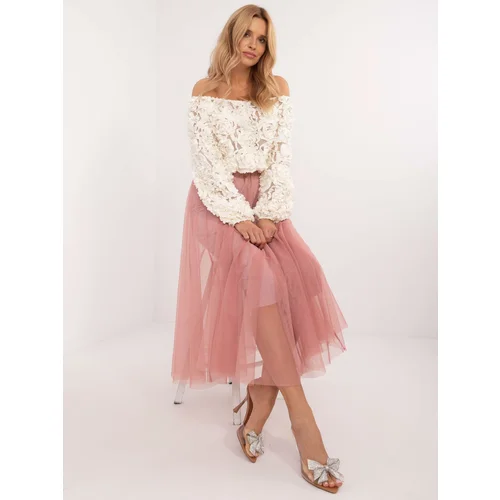 Fashionhunters Dark pink flared midi skirt with tulle