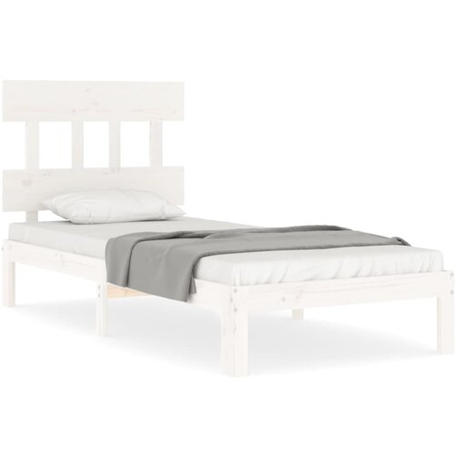 Maison Chic Posteljni okvir - Enojna postelja - Postelja za odrasle z vzglavjem bel trden les-J15706, (21765531) Slike