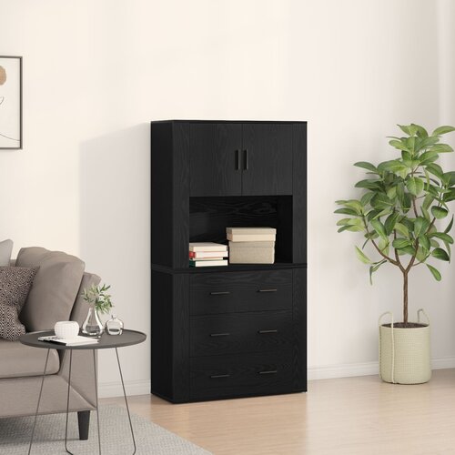 vidaXL Visoka omara Set 2 Črn hrast Inženirski les 80 x 33 x 150 cm Cene