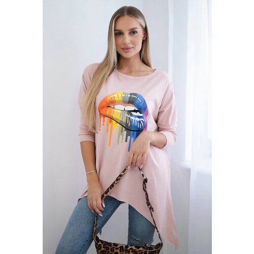 Kesi Oversize blouse with rainbow lip print dark powder pink Slike
