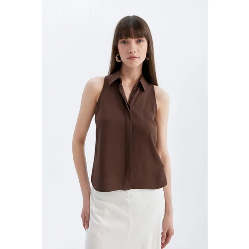 Defacto Regular Fit Shirt Collar Linen Blend Sleeveless Blouse