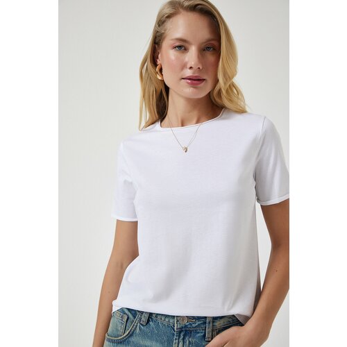 Happiness İstanbul Women's White Crew Neck Basic Knitted T-Shirt Slike