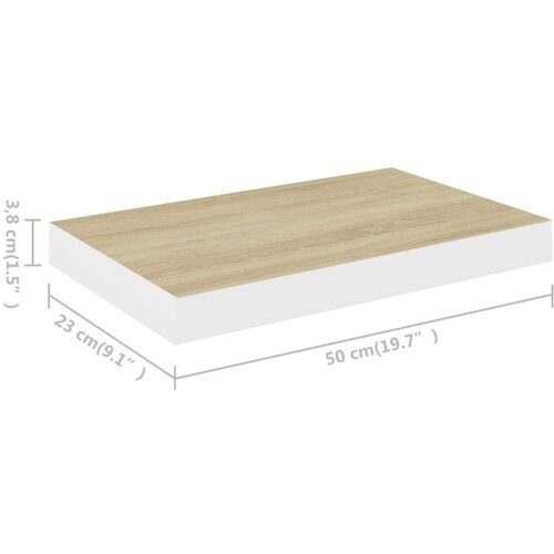 VidaXL Stenske police 2 kosa barva hrasta in bela 50x23x3,8 cm MDF Slike
