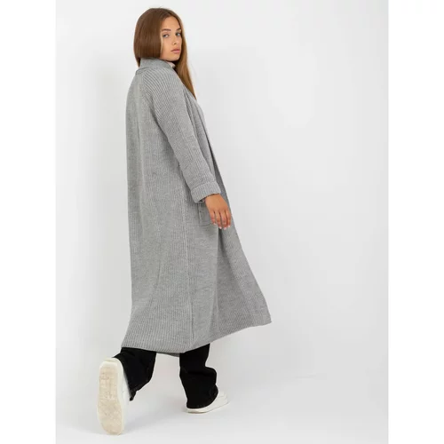 Fashionhunters Gray maxi cardigan with the addition of OH BELLA wool