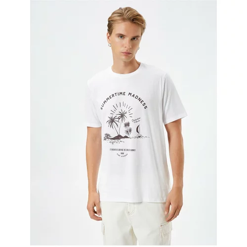 Koton Motto Printed T-Shirt Summer Themed Crew Neck Short Sleeve Cotton