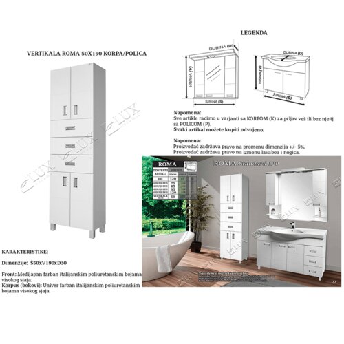 Ceramica lux Roma vertikala 50x190 korpa Cene