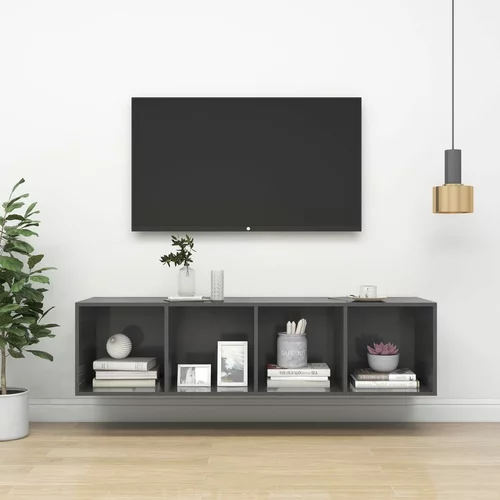  Zidni TV ormarić visoki sjaj sivi 37x 37x142,5 cm od iverice