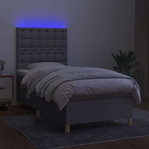  Krevet box spring s madracem LED svjetlosivi 90x190 cm tkanina Slike