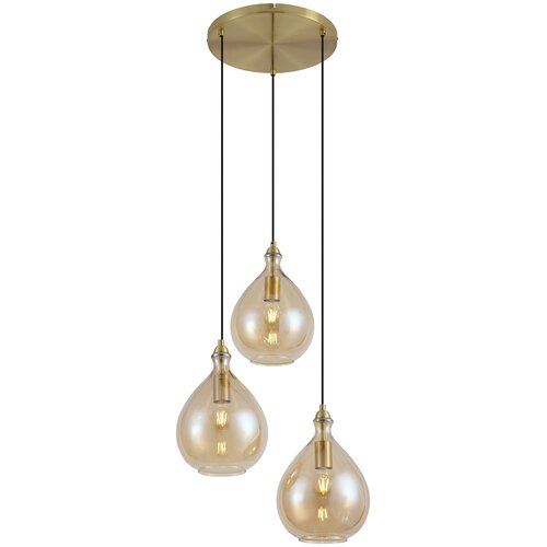 QAZQA Smart hanglamp goud met amber glas 3-lichts incl. Wifi A60 - Traditional Cene