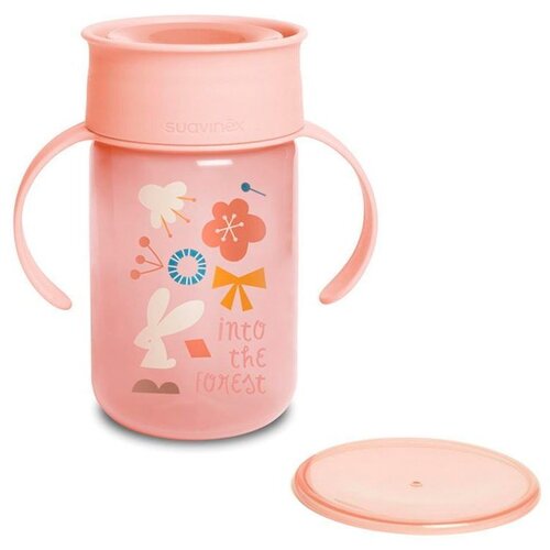 Suavinex Forest 360&amp;deg; &amp;scaron;alica za učenje pijenja s ručkama 12 m+ Pink 340 ml Slike