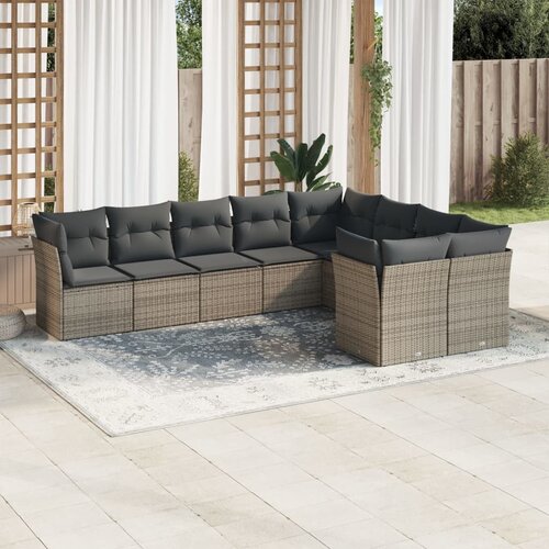 vidaXL 9-dijelni set vrtnih sofa od poliratana s jastucima sivi Cijene