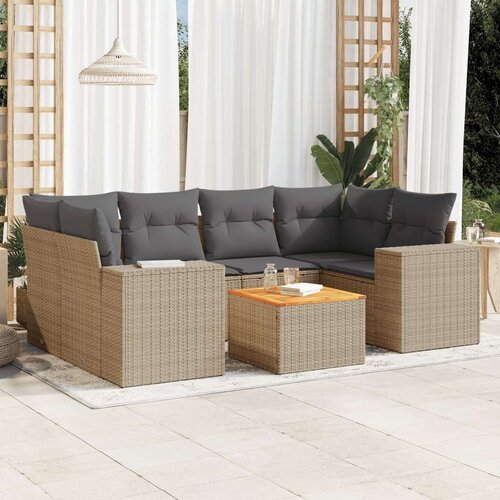  7-dijelni set vrtnih sofa od poliratana s jastucima bež Cijene