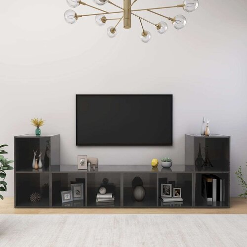 Sijaj TV omarice 4 kosi visok sijaj sive 72x35x36,5 cm iverna plo&amp;scaron;ča Slike