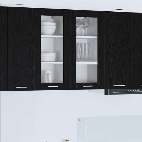 vidaXL Viseča omarica Riga 2 pcs Črna Orehovina 40 x 31 x 80 cm Cene