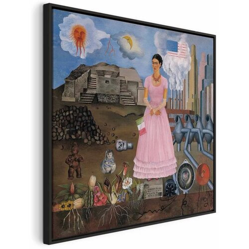  Slika - Frida Kahlo – Self-Portrait on the Borderline Between Mexico and the United States 40x40 U crnom drvenom okviru Cene