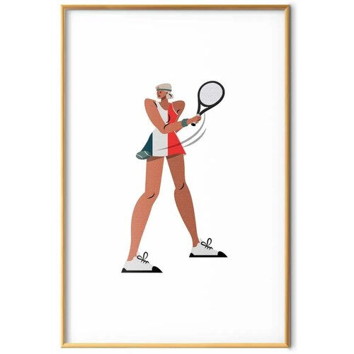  Plakat - Tennis Player with a Racket on a White Background - Illustration 60x90 Zlatni okvir s margom Cene