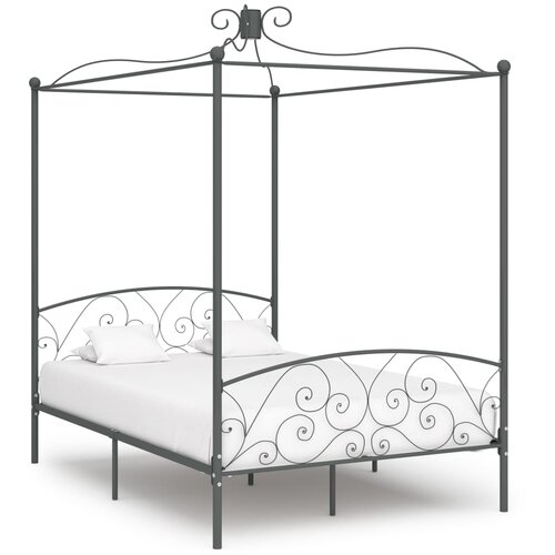 VidaXL okvir za krevet s nadstre&amp;scaron;nicom sivi metalni 140 x 200 cm Slike