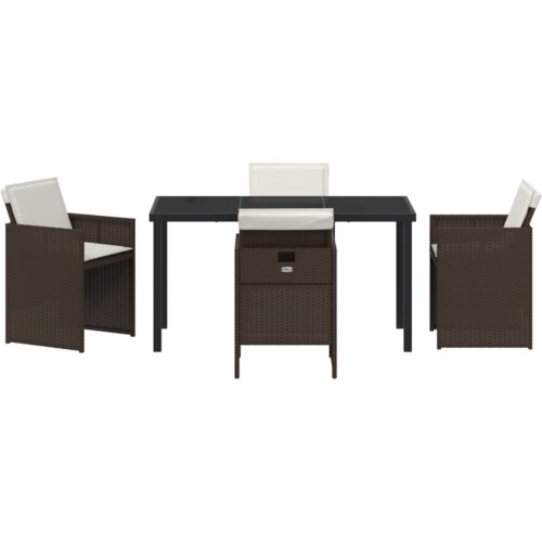vidaXL Set za blagovanje od 5 dijelova s jastučićima, smeđi poli ratan, Vrtni stol, crni, 140x80x73 cm, staklo otporno na udarce Cijene