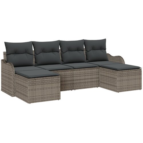VidaXL set sofe za vrt s jastučićima siva poli ratan, dvosedna vrtna sofa s spremnikom i jastučićima siva poli ratan Slike