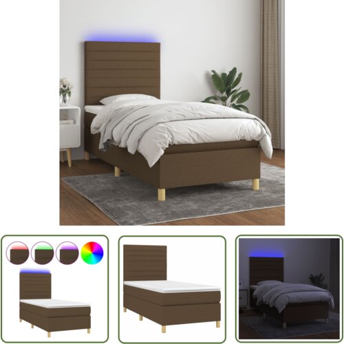 The Living Store Box spring postelja z vzmetnico LED temno rjava 100x200cm blago - Box Spring Postelja, (21737336) Cene