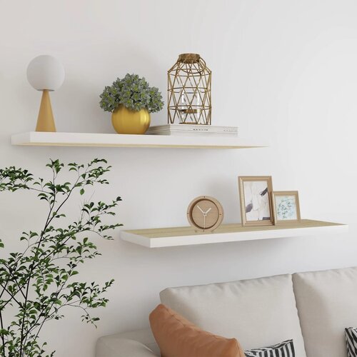 vidaXL Stenske police 2 kosa barva hrasta in bela 90x23,5x3,8 cm MDF Cene