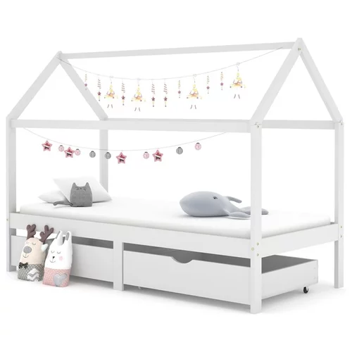  Otroški posteljni okvir s predali bela trdna borovina 90x200 cm
