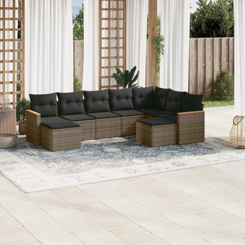 vidaXL 9-dijelni set vrtnih sofa od poliratana s jastucima sivi Cijene