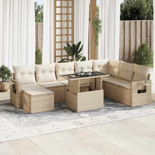 vidaXL 9-dijelni set vrtnih sofa s jastucima bež od poliratana Cijene