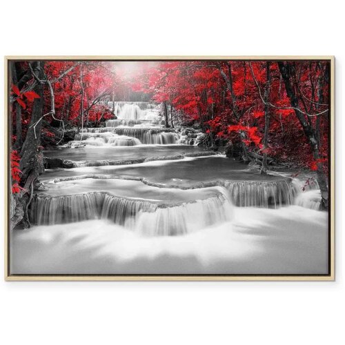 Slika - Cascade of Thoughts (1 Part) Wide Red 120x80 U prirodnom drvenom okviru Slike