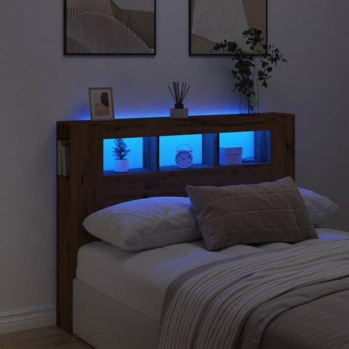 vidaXL LED posteljno vzglavje artisan hrast 140x18,5x103,5 cm inž. les Cene