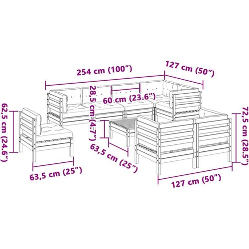  9-dijelni set vrtnih sofa s jastucima od impregnirane borovine Slike