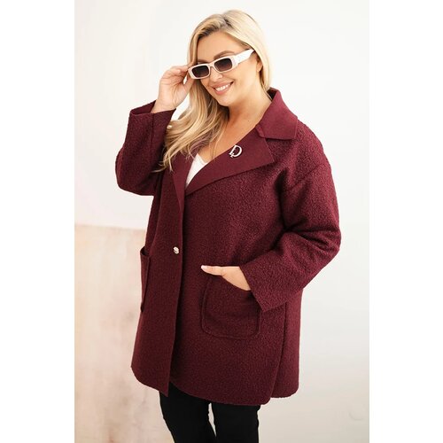Kesi Włoski Women&amp;#039;s Plus Size coat shearling with wool and pockets plum Slike