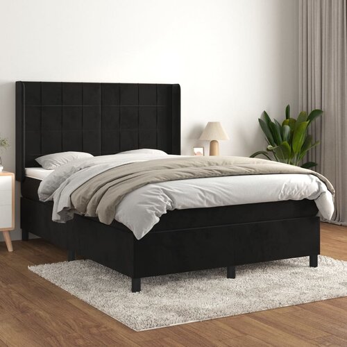 The Living Store Box spring postelja z vzmetnico črna 140x200 cm žamet - Box Spring Postelja, (21489312) Cene