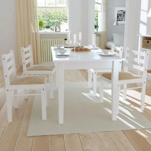 vidaXL Jedilni stoli 4 kosi beli iz trdnega kavčukovca in žameta