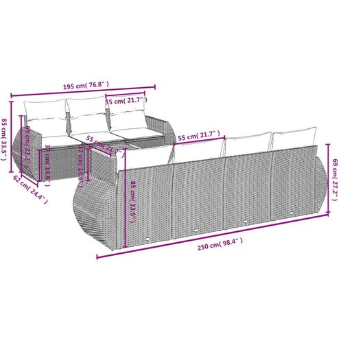 VidaXL 8-dijelni set vrtnih sofa od poliratana s jastucima crni Slike