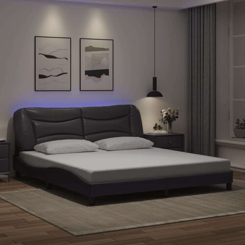  Okvir kreveta s LED svjetlima sivi 180 x 200 cm od umjetne kože Slike
