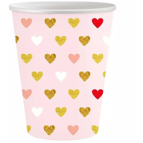  XOXO: Komplet 6 roza papirnatih kozarcev s srčki - 250 ml Cene