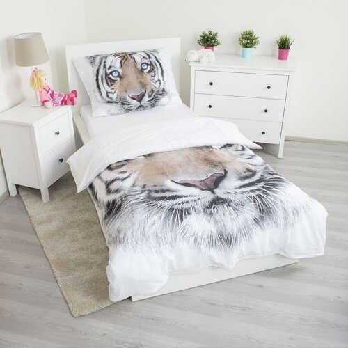 Jerry Fabrics Bijela/siva pamučna dječja posteljina za krevet za jednu osobu 140x200 cm White Tiger &amp;ndash; Slike