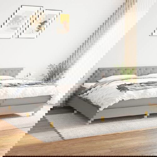 The Living Store Box spring postelja z vzmetnico svetlo siva 200x200 cm blago - Box Spring Postelja, (21515290) Slike