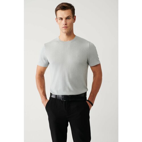 Avva Men's Gray Crew Neck Cotton Standard Fit Normal Cut Fine Knitwear T-shirt Cene