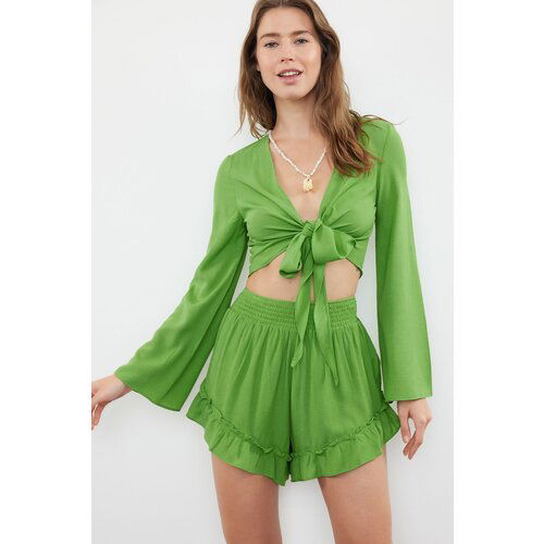 Trendyol Green Woven Ruffle Blouse Shorts Set Cene