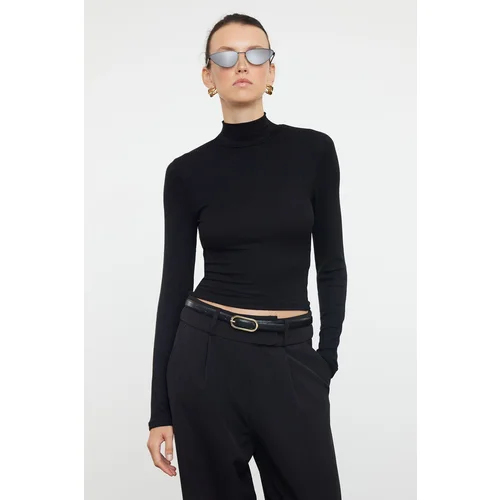 Trendyol Black High Collar Crop/Short Slim/Fitting Knitted Blouse