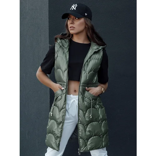 DStreet Women's quilted vest with hood long CHARMVEST green