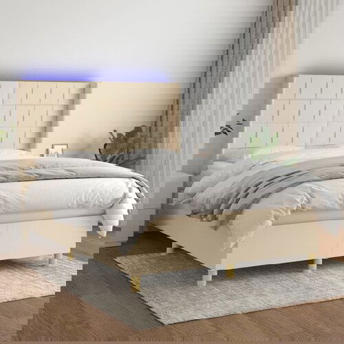The Living Store Box spring postelja z vzmetnico LED krem 140x200 cm blago - Box Spring Postelja, (21517450) Cene