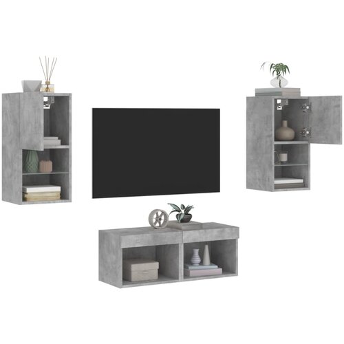 vidaXL 4-dijelni zidni TV ormarići s LED svjetlima siva boja betona Cene