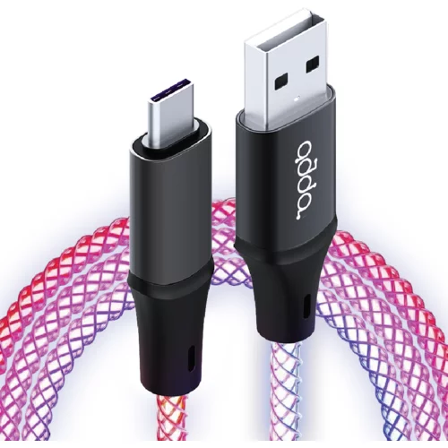 ADDAtech Kabel ADDA USB-204-RGB, Ambient RGB Charge+Data, USB-A na Type-C, 18W, 1m, crni