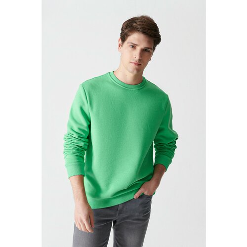 Avva Neon Green Unisex Sweatshirt Crew Neck Fleece 3 Thread Cotton Regular Fit Slike